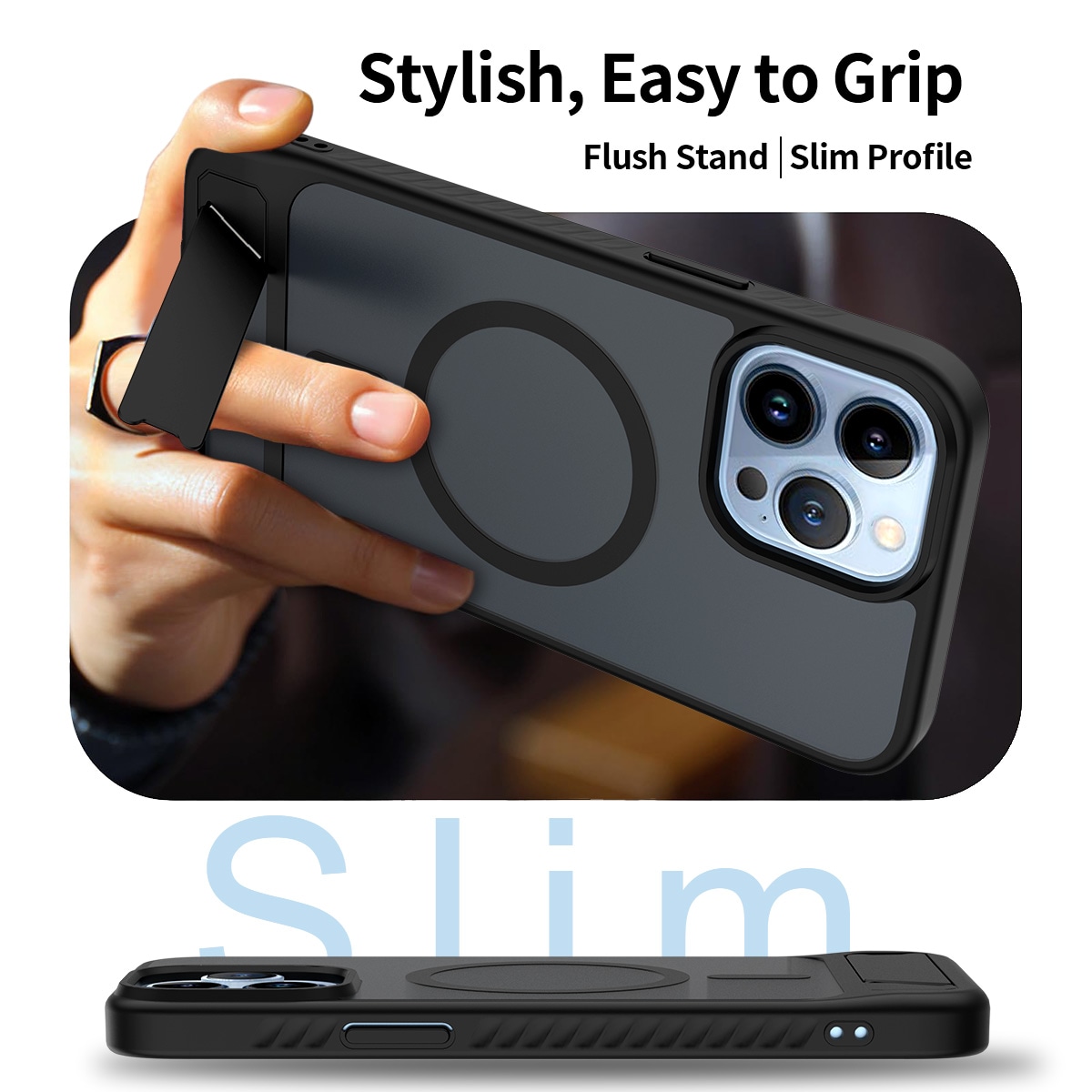 iPhone 13 Pro Max Magnetisk hybriddeksel med innebygd stativ, Svart