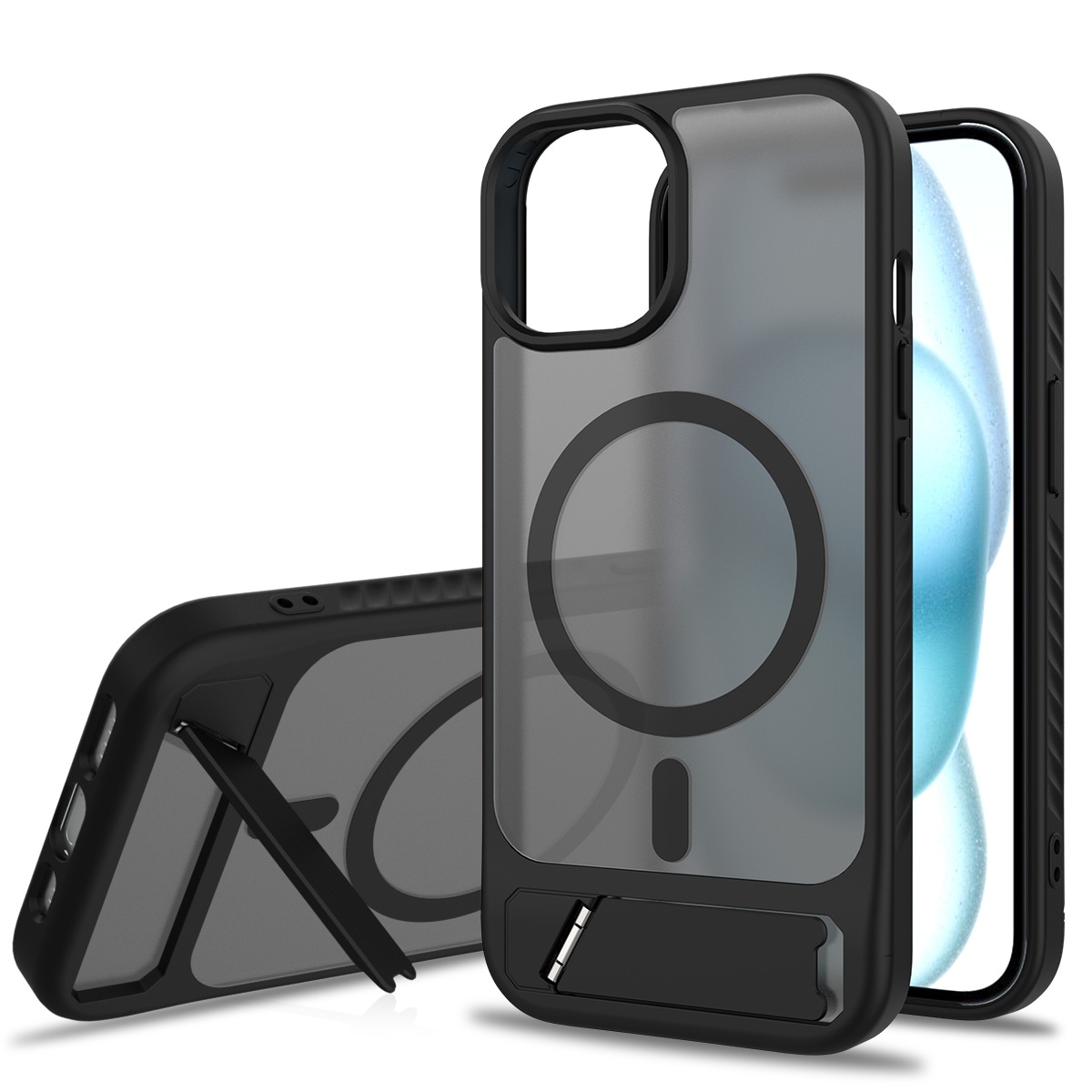iPhone 14 Magnetisk hybriddeksel med innebygd stativ, Svart