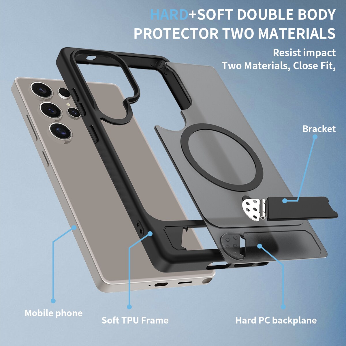 Samsung Galaxy S25 Ultra Magnetisk hybriddeksel med innebygd stativ, Svart
