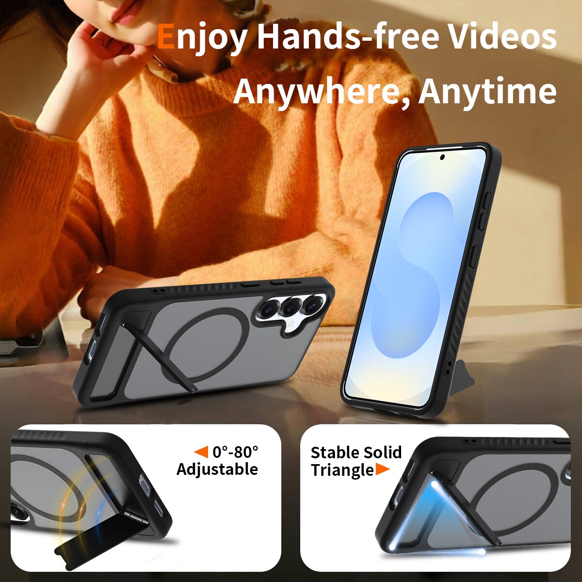 Samsung Galaxy S25 Magnetisk hybriddeksel med innebygd stativ, Svart