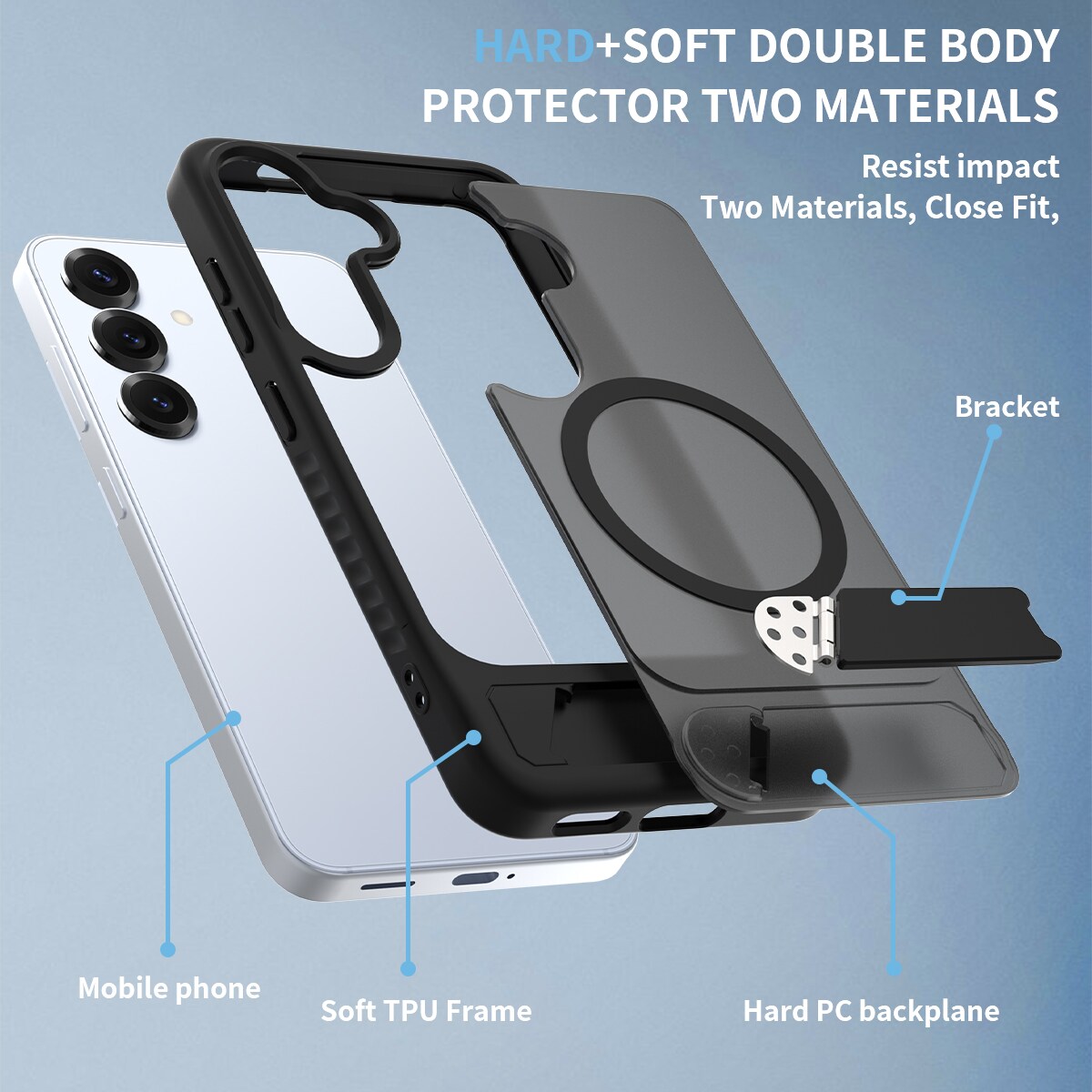 Samsung Galaxy S25 Magnetisk hybriddeksel med innebygd stativ, Svart