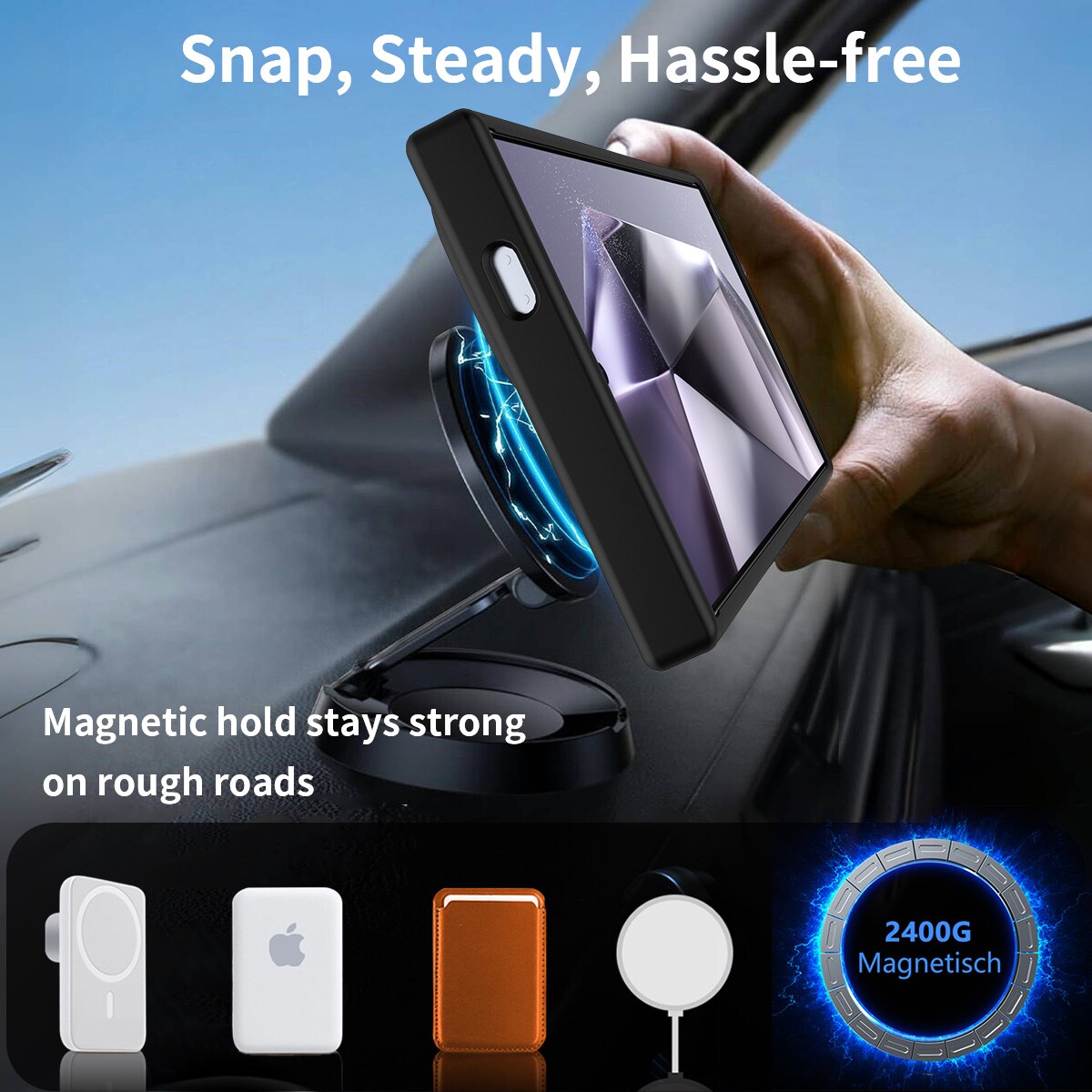 Samsung Galaxy S24 Ultra Magnetisk hybriddeksel med innebygd stativ, Svart