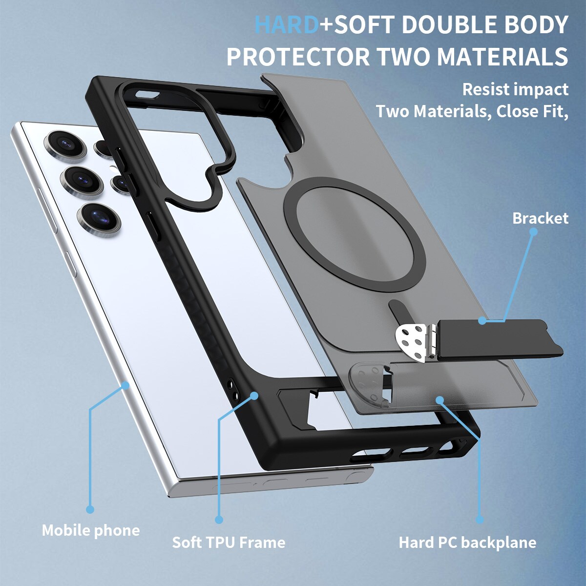 Samsung Galaxy S24 Ultra Magnetisk hybriddeksel med innebygd stativ, Svart