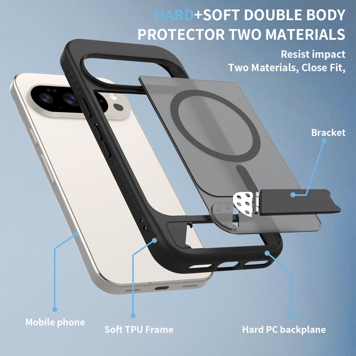 Google Pixel 9 Magnetisk hybriddeksel med innebygd stativ, Svart
