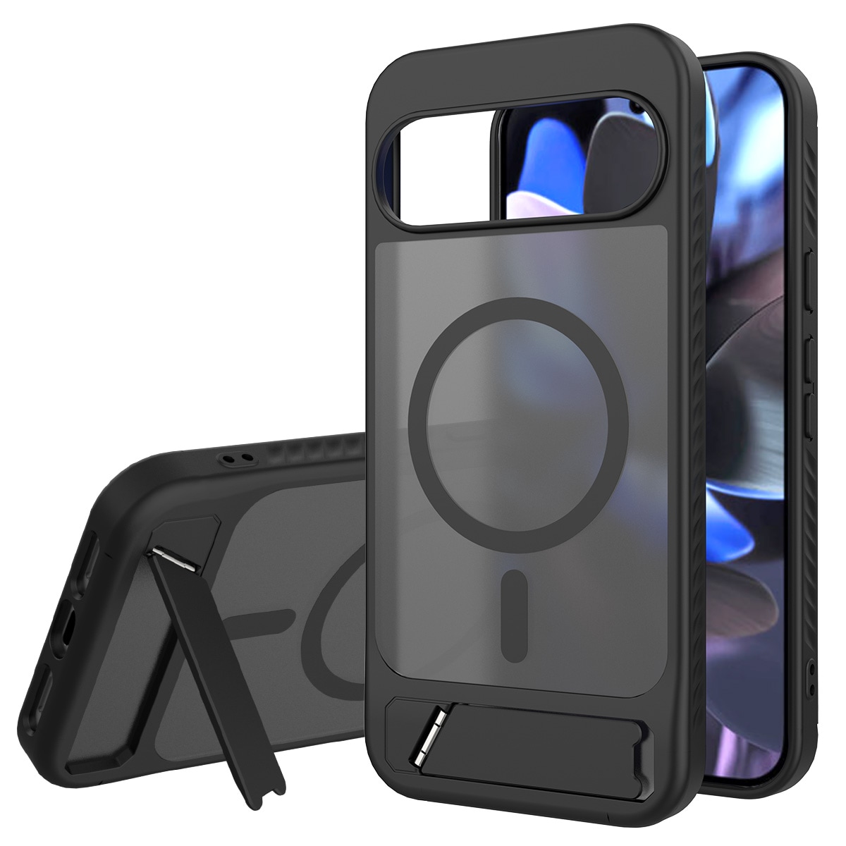 Google Pixel 9 Pro XL Magnetisk hybriddeksel med innebygd stativ, Svart