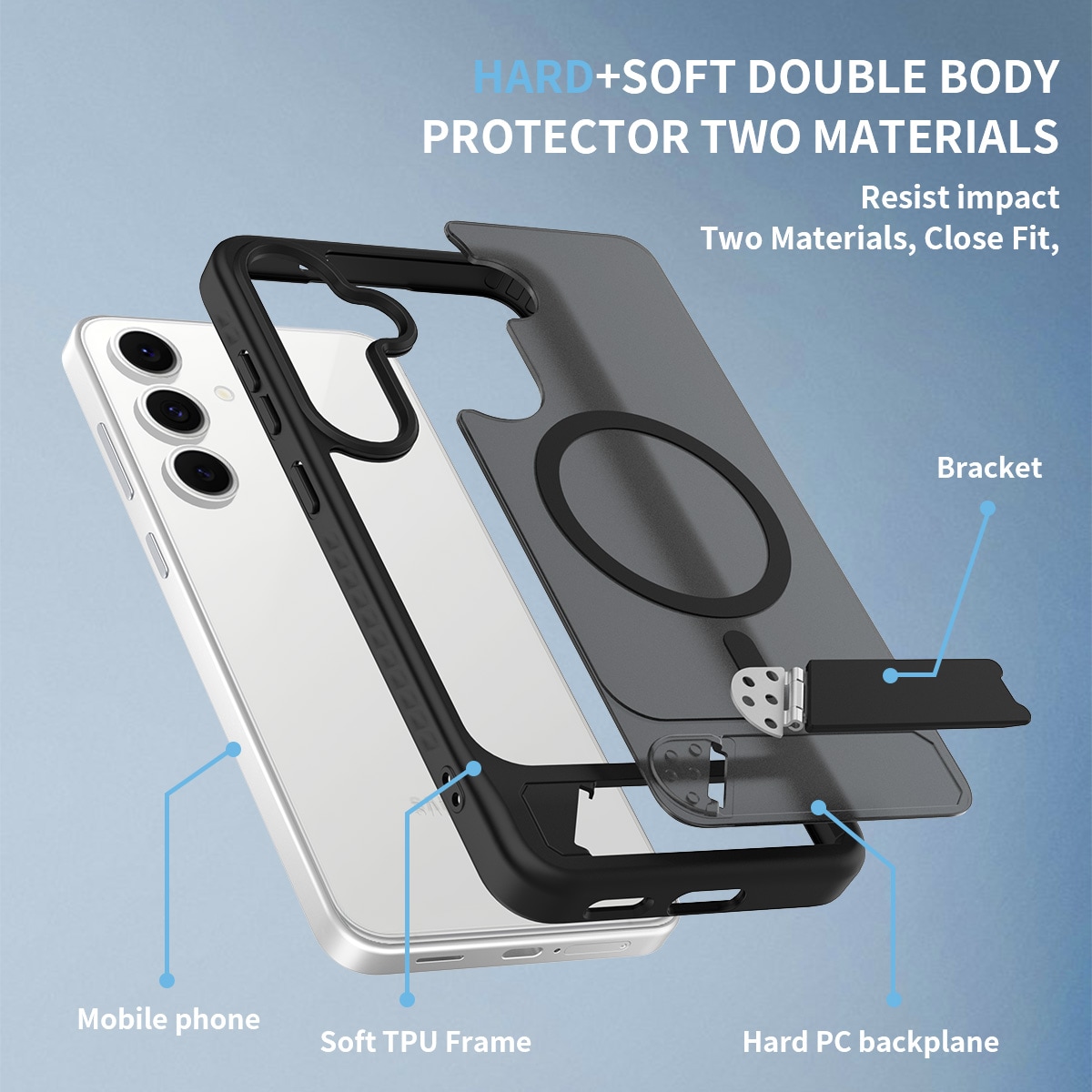 Samsung Galaxy S25 FE Magnetisk hybriddeksel med innebygd stativ, Svart