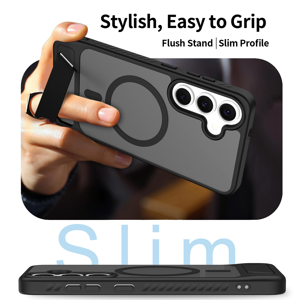 Samsung Galaxy S25 FE Magnetisk hybriddeksel med innebygd stativ, Svart