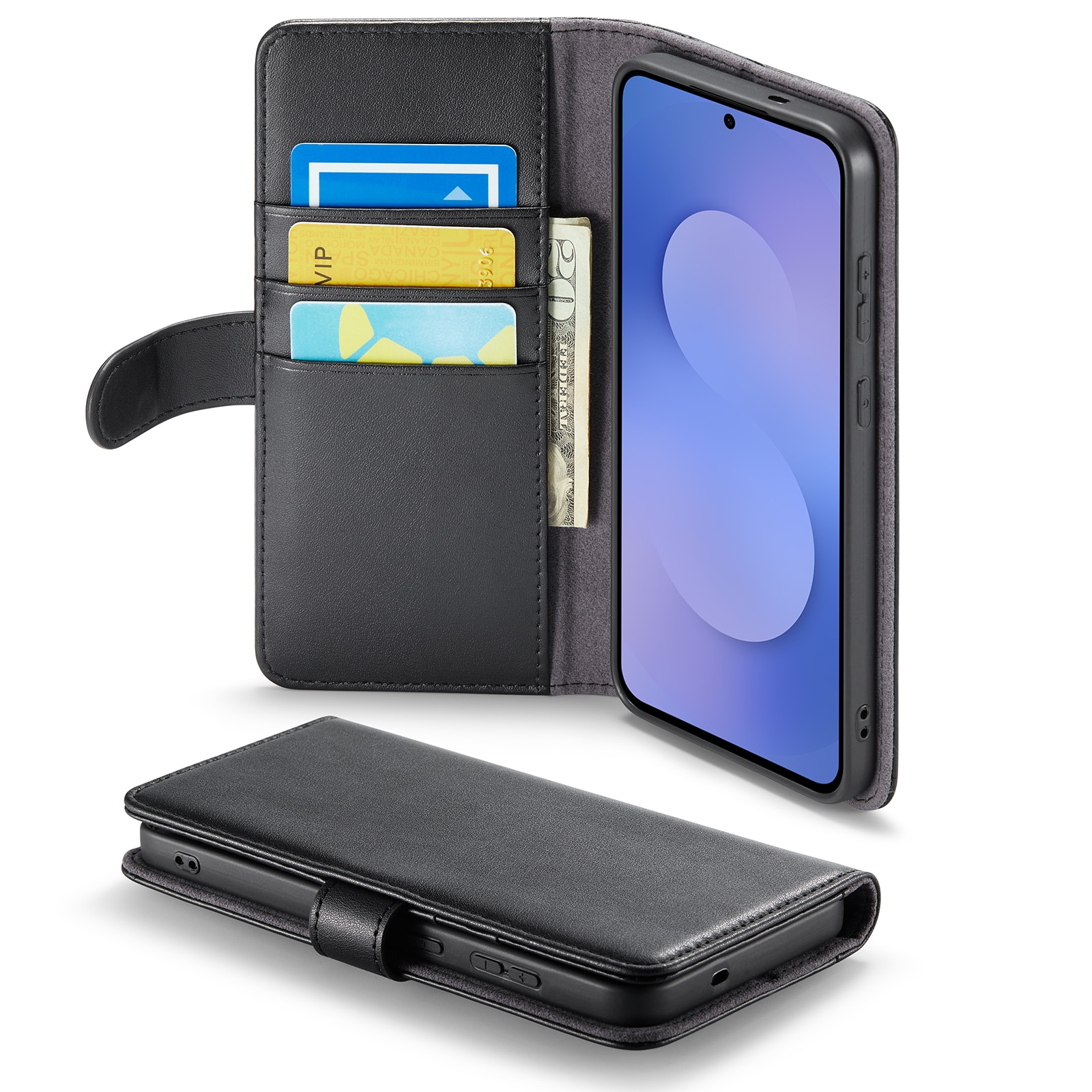 Samsung Galaxy S25 FE Lommeboketui i ekte skinn, Svart