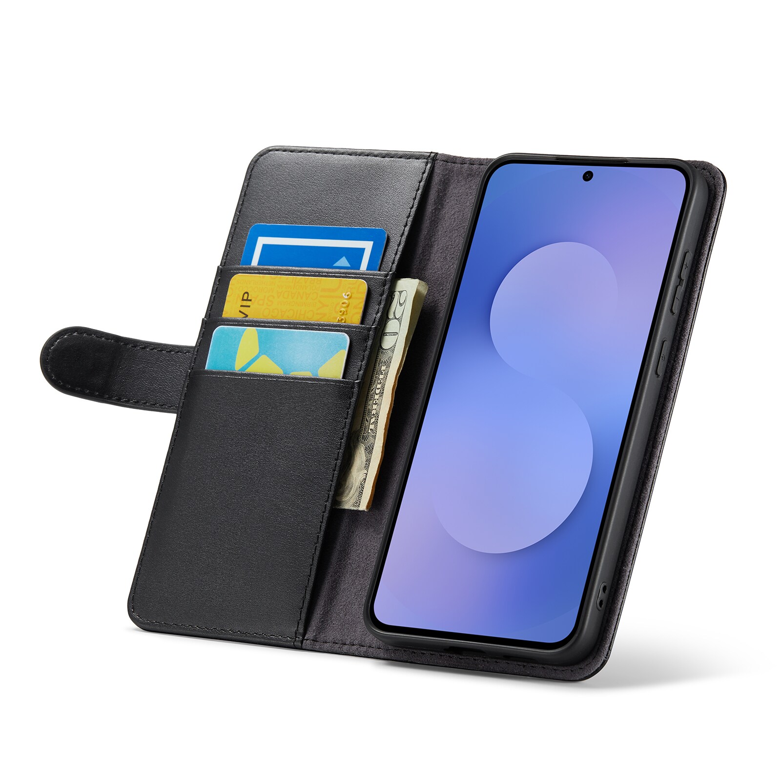 Samsung Galaxy S25 FE Lommeboketui i ekte skinn, Svart