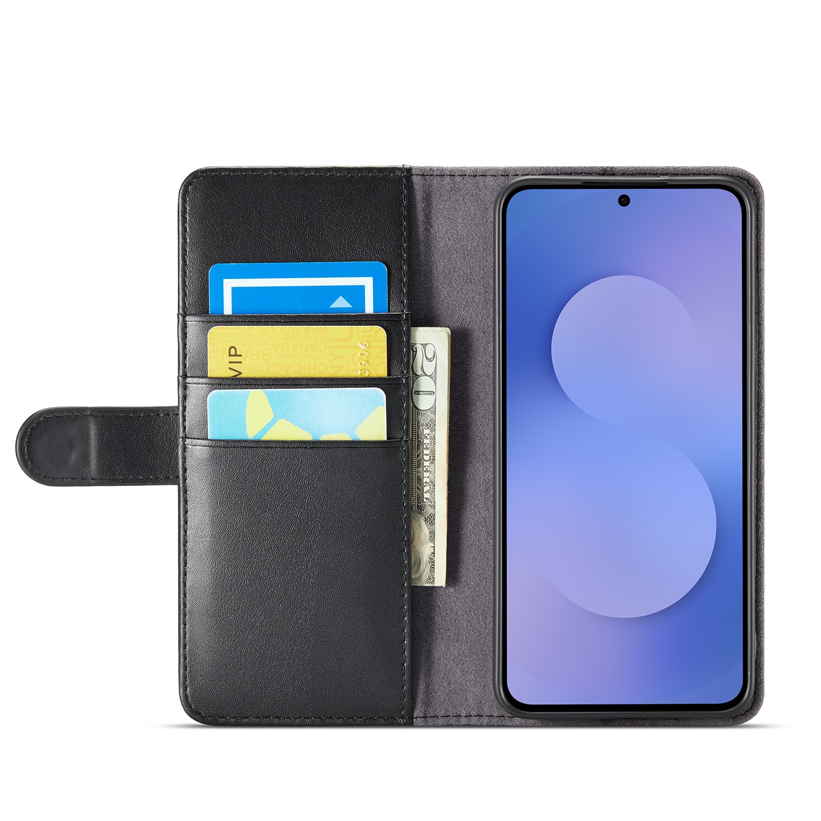 Samsung Galaxy S25 FE Lommeboketui i ekte skinn, Svart