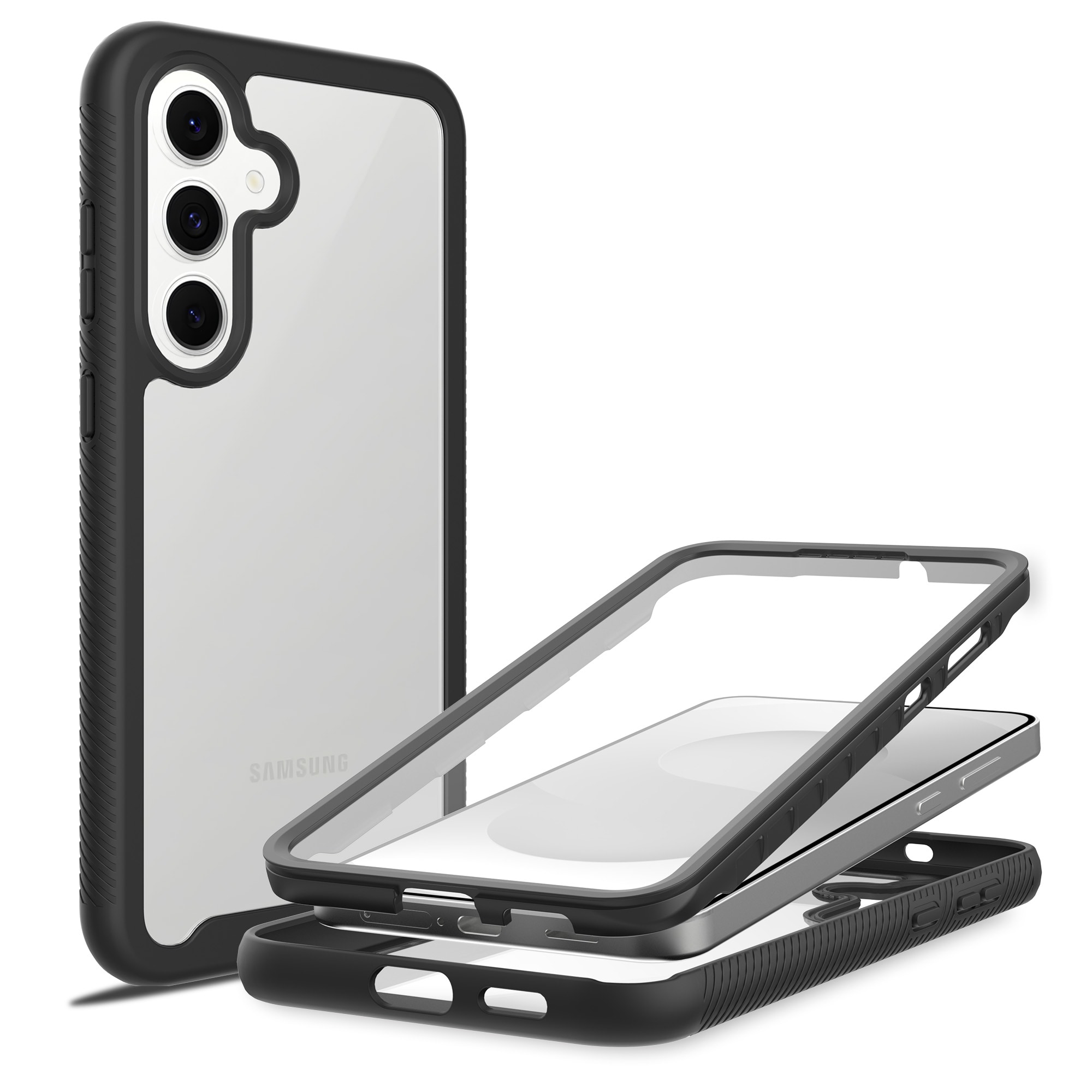 Samsung Galaxy S25 FE Deksel Full Protection, Svart/gjennomsiktig