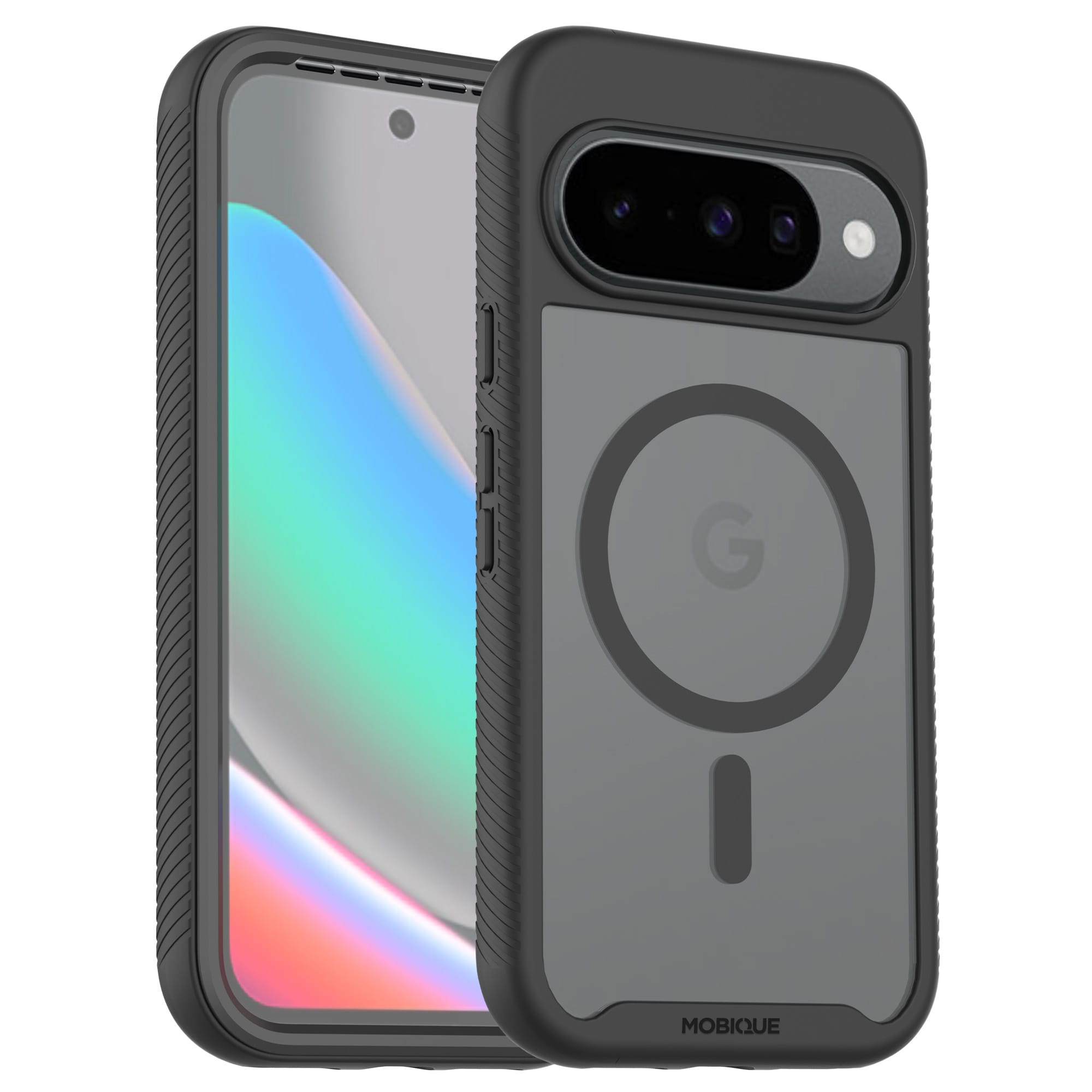 Google Pixel 9 Pro XL Deksel Magnetisk Full Protection, Svart/gjennomsiktig