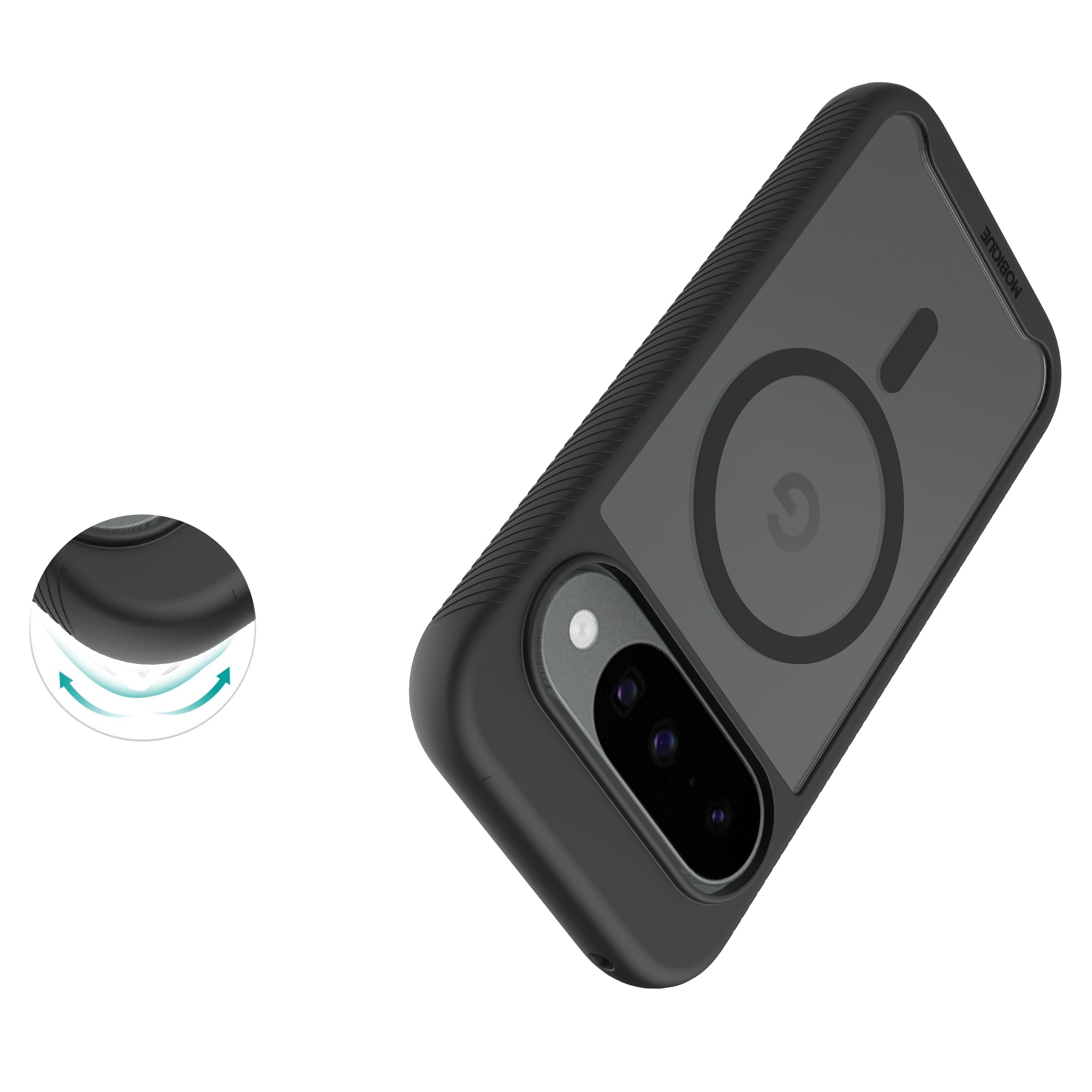 Google Pixel 9 Pro XL Deksel Magnetisk Full Protection, Svart/gjennomsiktig