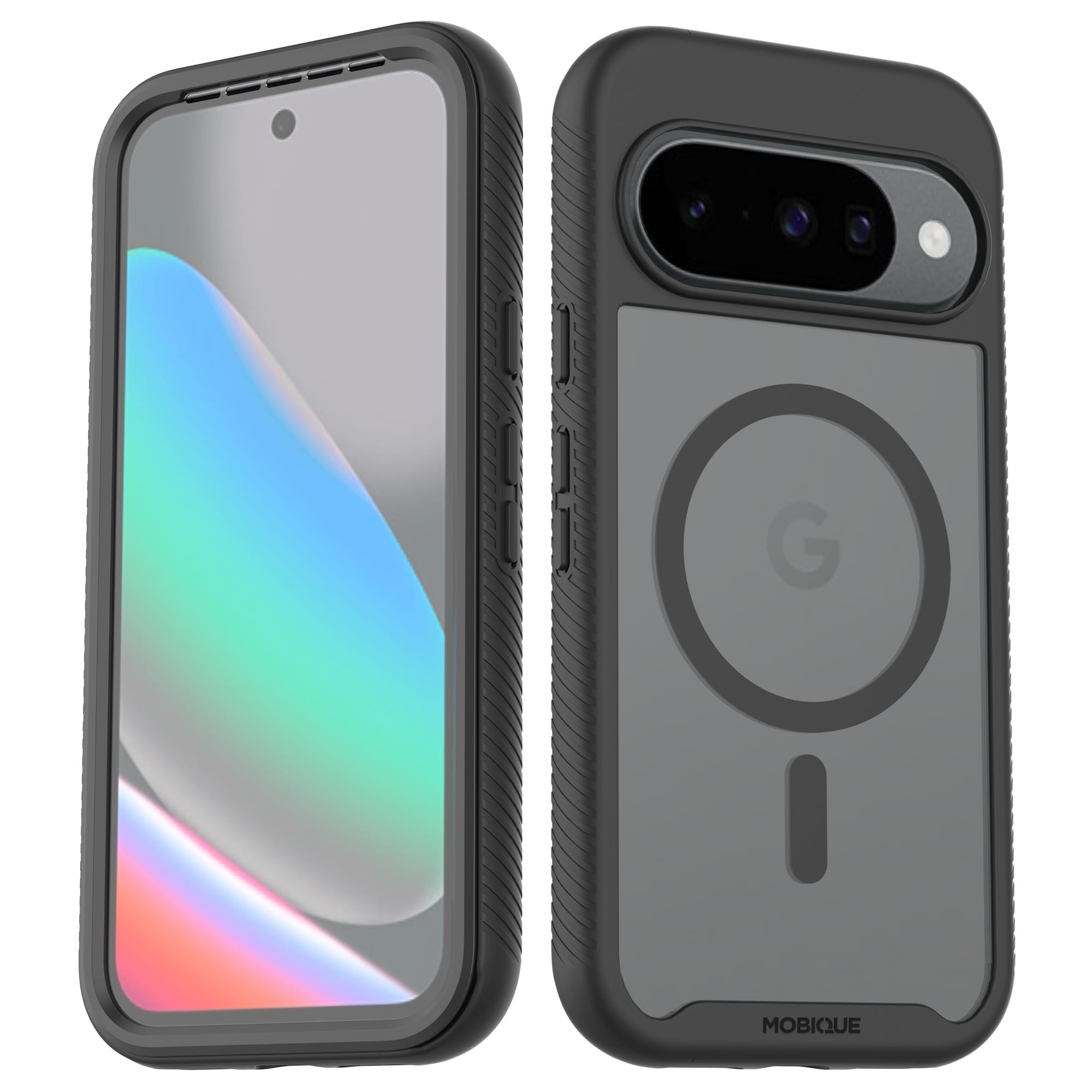 Google Pixel 9 Pro XL Deksel Magnetisk Full Protection, Svart/gjennomsiktig