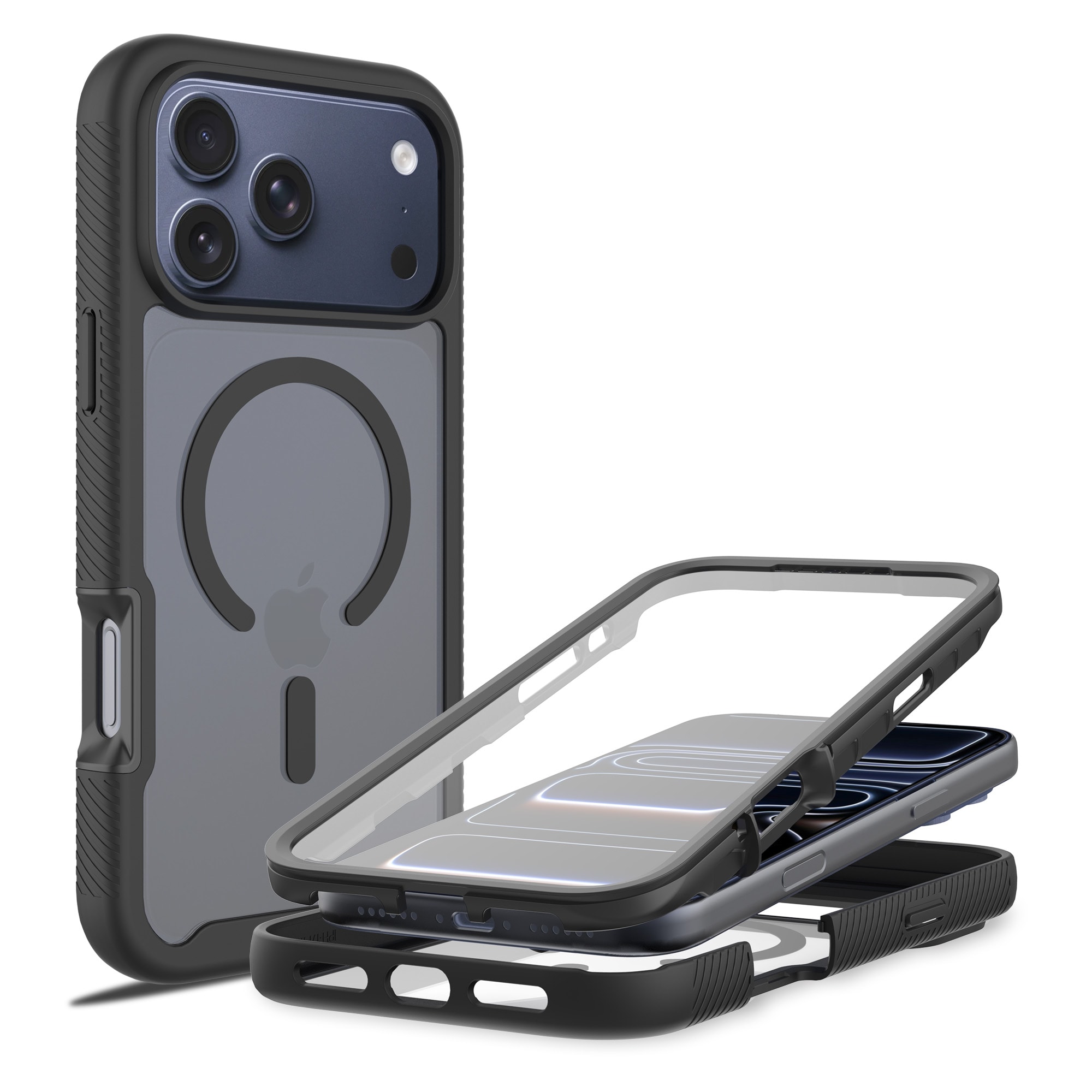 iPhone 17 Pro Max Deksel Magnetisk Full Protection, Svart/gjennomsiktig