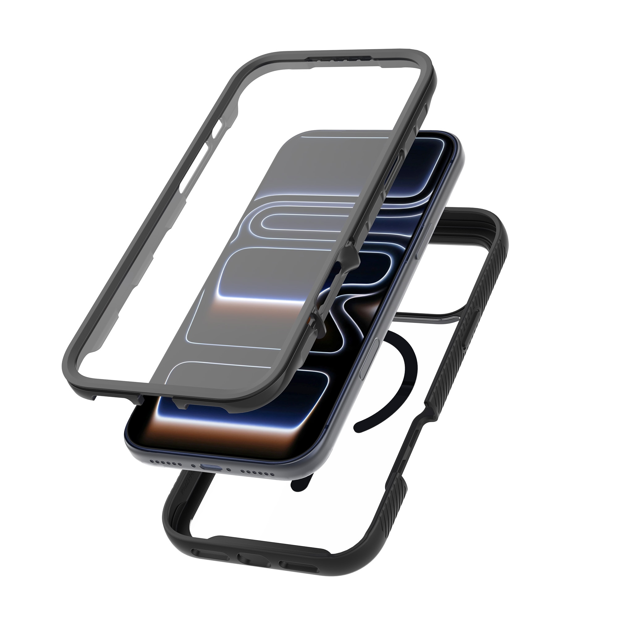 iPhone 17 Pro Max Deksel Magnetisk Full Protection, Svart/gjennomsiktig