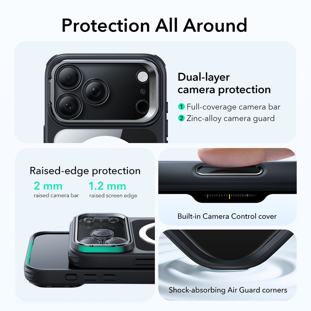 iPhone 17 Pro Classic Hybriddeksel MagSafe med kickstand, Svart/gjennomsiktig