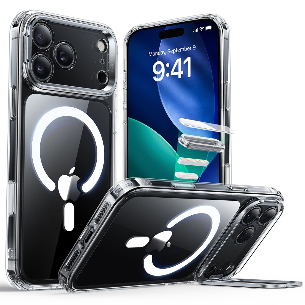 iPhone 17 Pro Max Classic Hybriddeksel MagSafe med kickstand, Gjennomsiktig