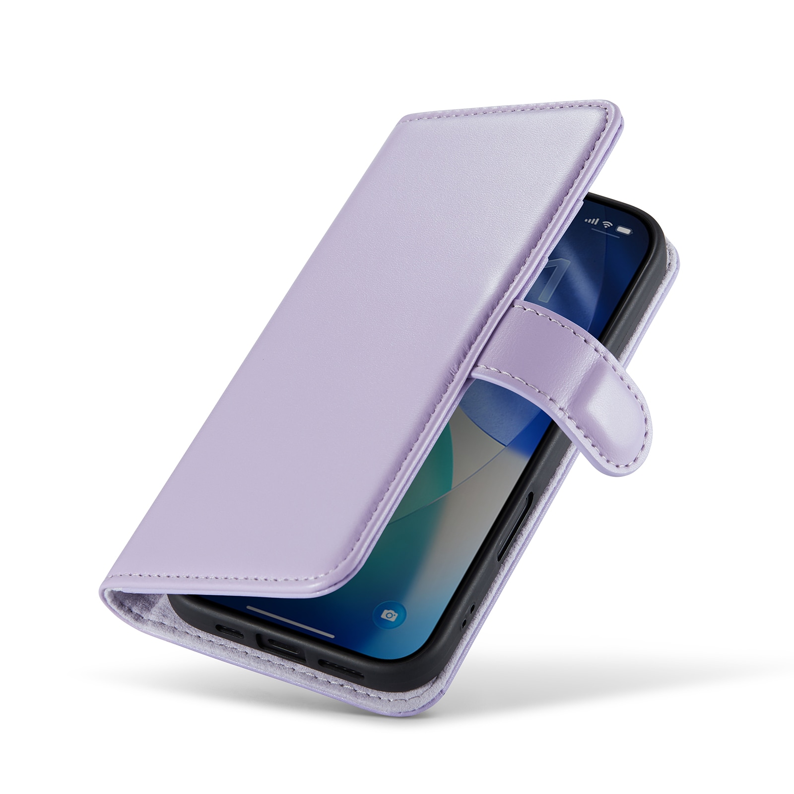 iPhone 17 Lommeboketui i ekte skinn, Lilla