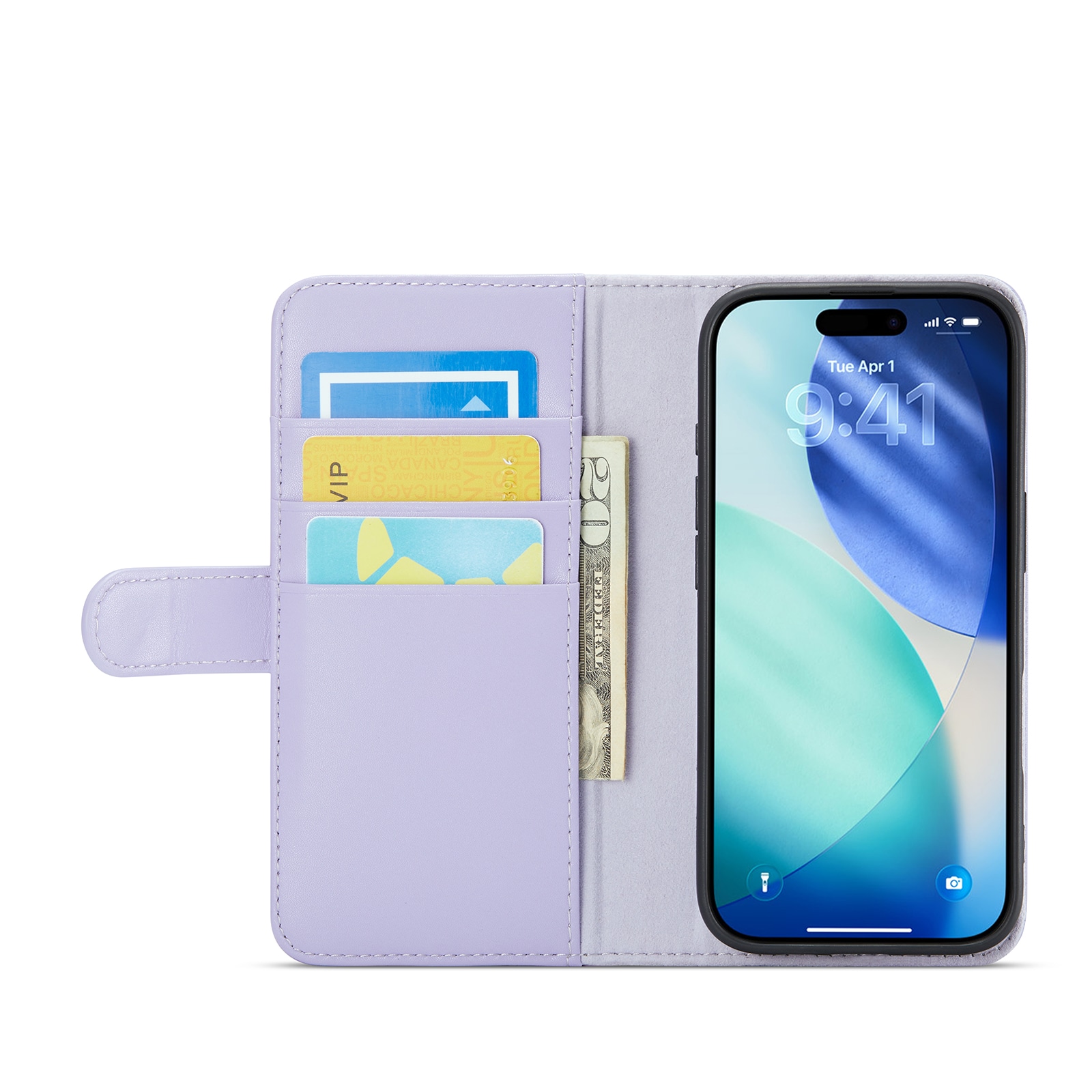iPhone 17 Lommeboketui i ekte skinn, Lilla