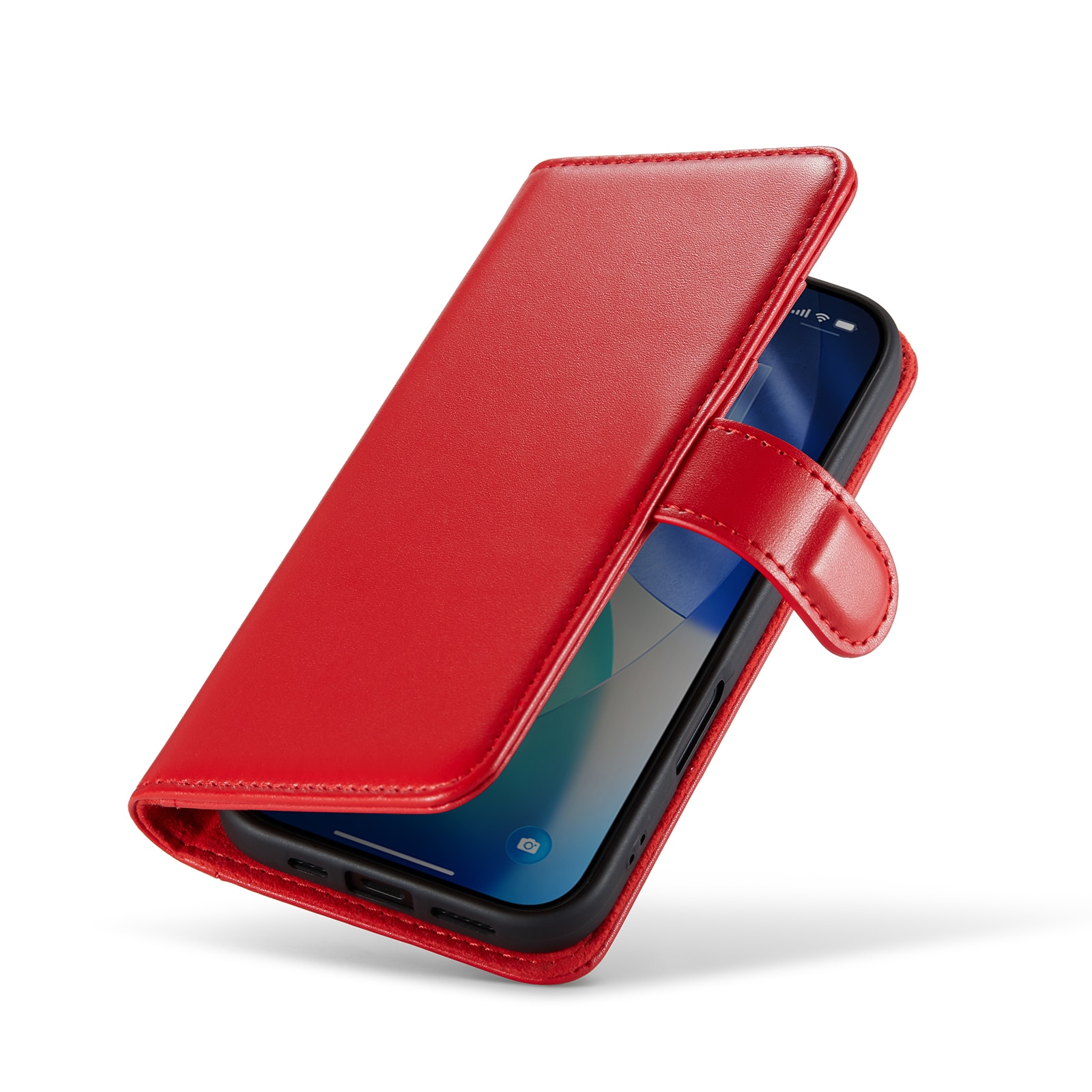 iPhone 17 Lommeboketui i ekte skinn, Rød