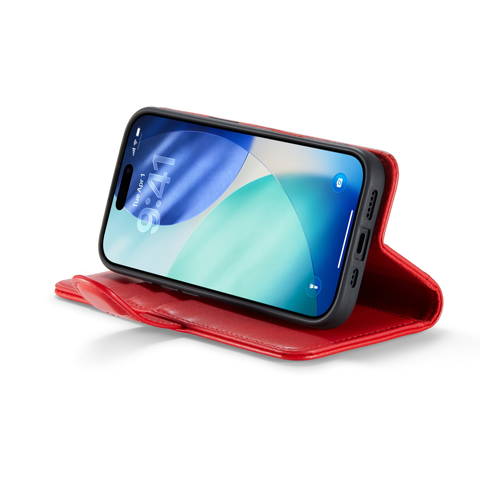 iPhone 17 Lommeboketui i ekte skinn, Rød