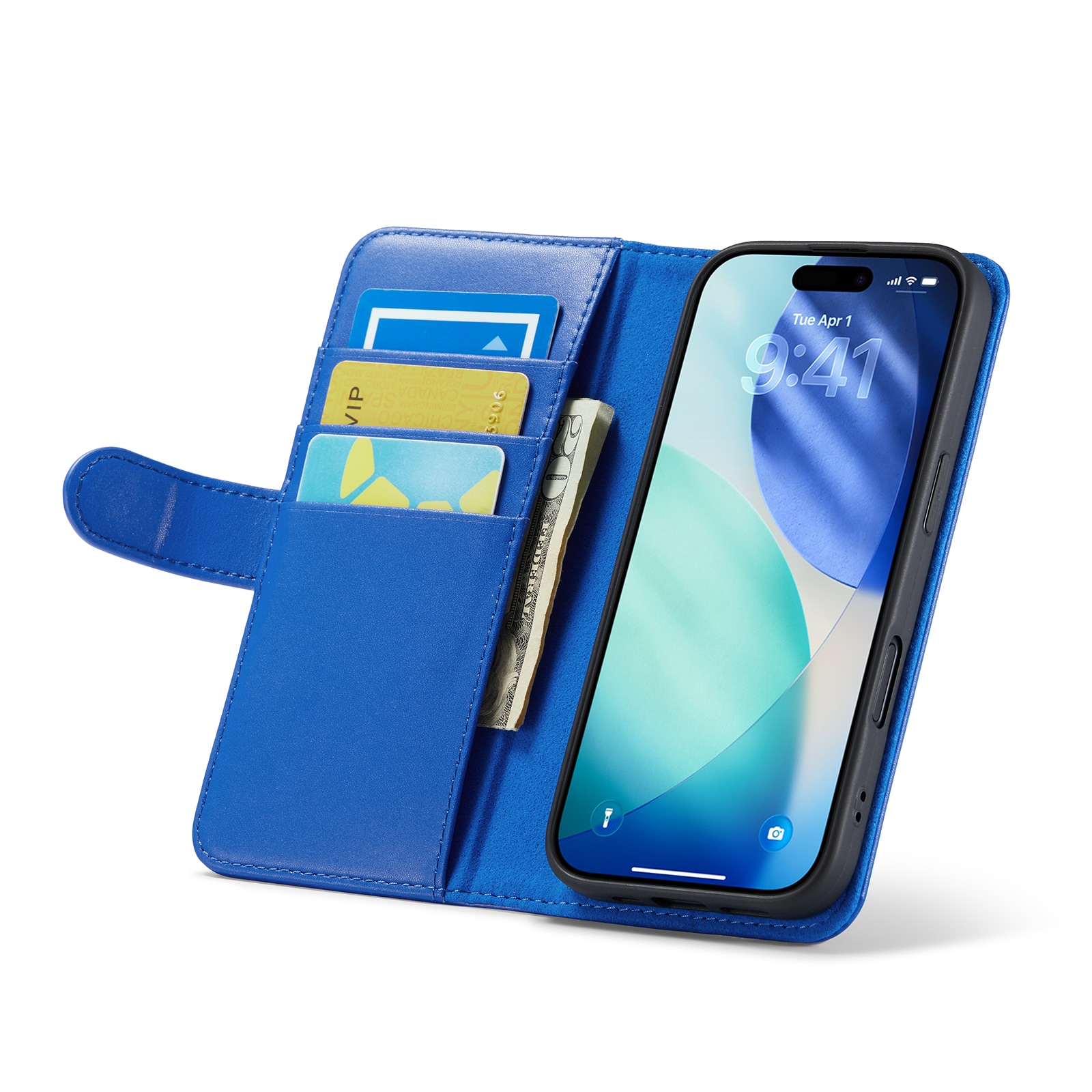 iPhone 17 Lommeboketui i ekte skinn, Blå