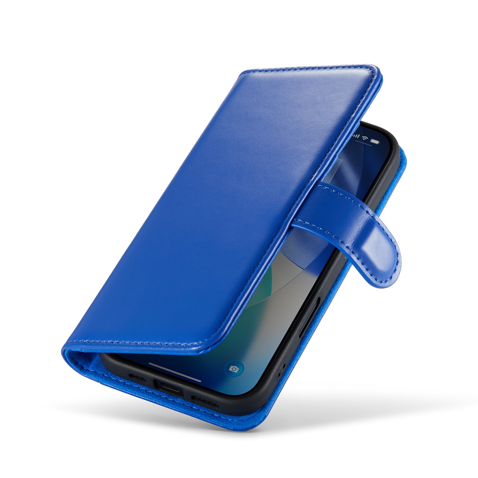 iPhone 17 Lommeboketui i ekte skinn, Blå