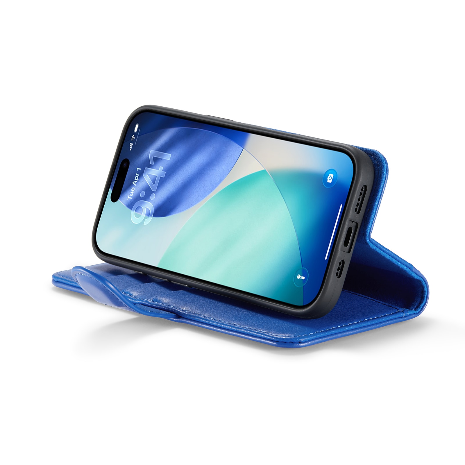 iPhone 17 Lommeboketui i ekte skinn, Blå