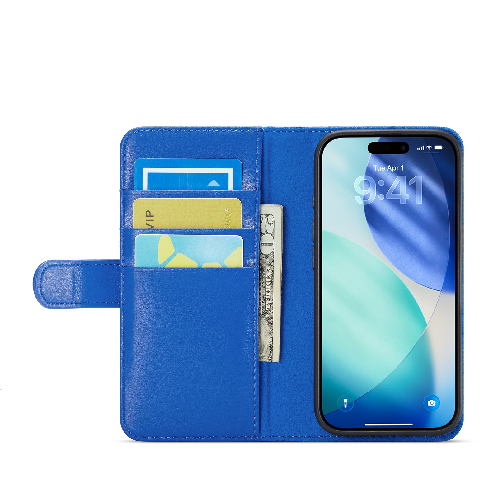 iPhone 17 Lommeboketui i ekte skinn, Blå
