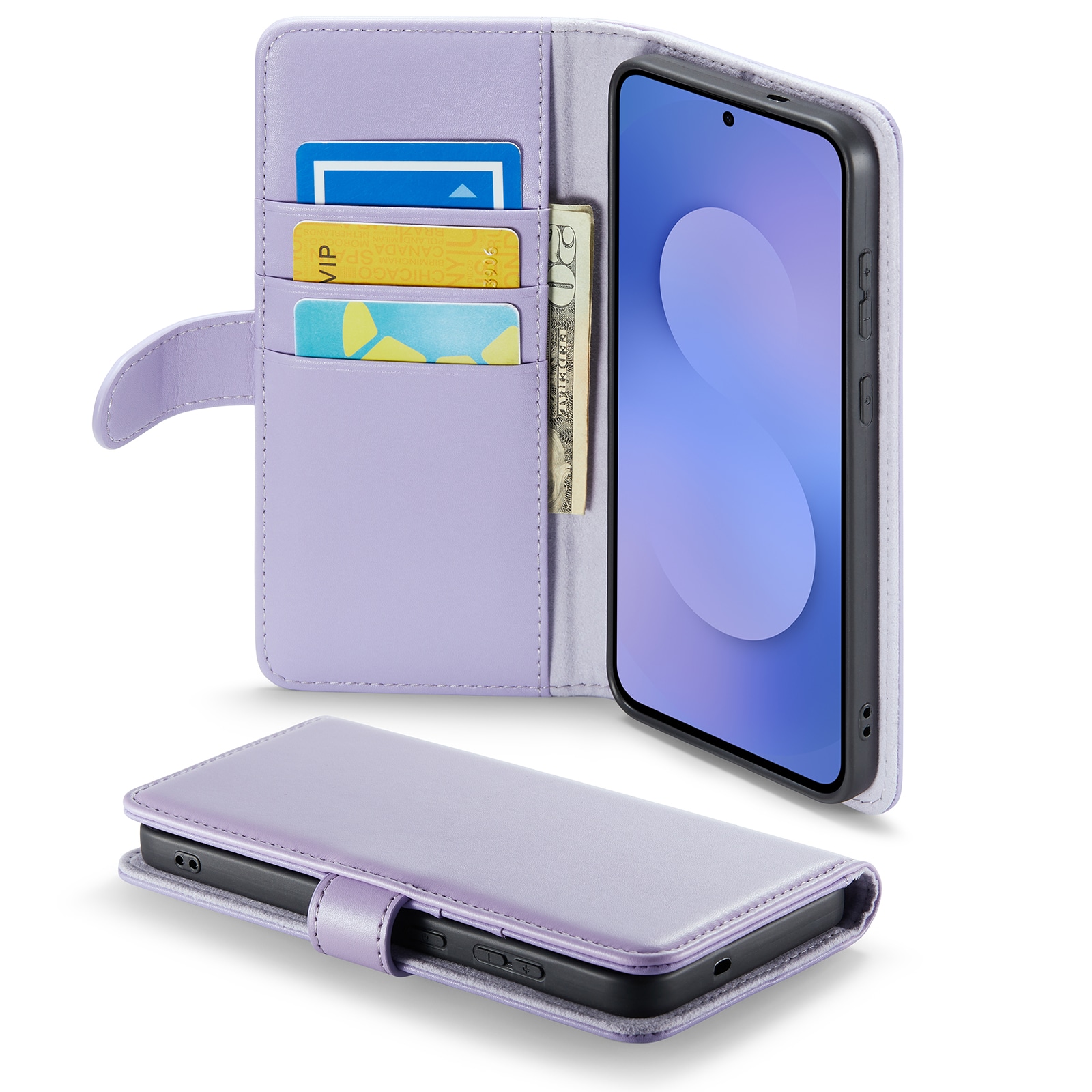 Samsung Galaxy S25 FE Lommeboketui i ekte skinn, Lilla