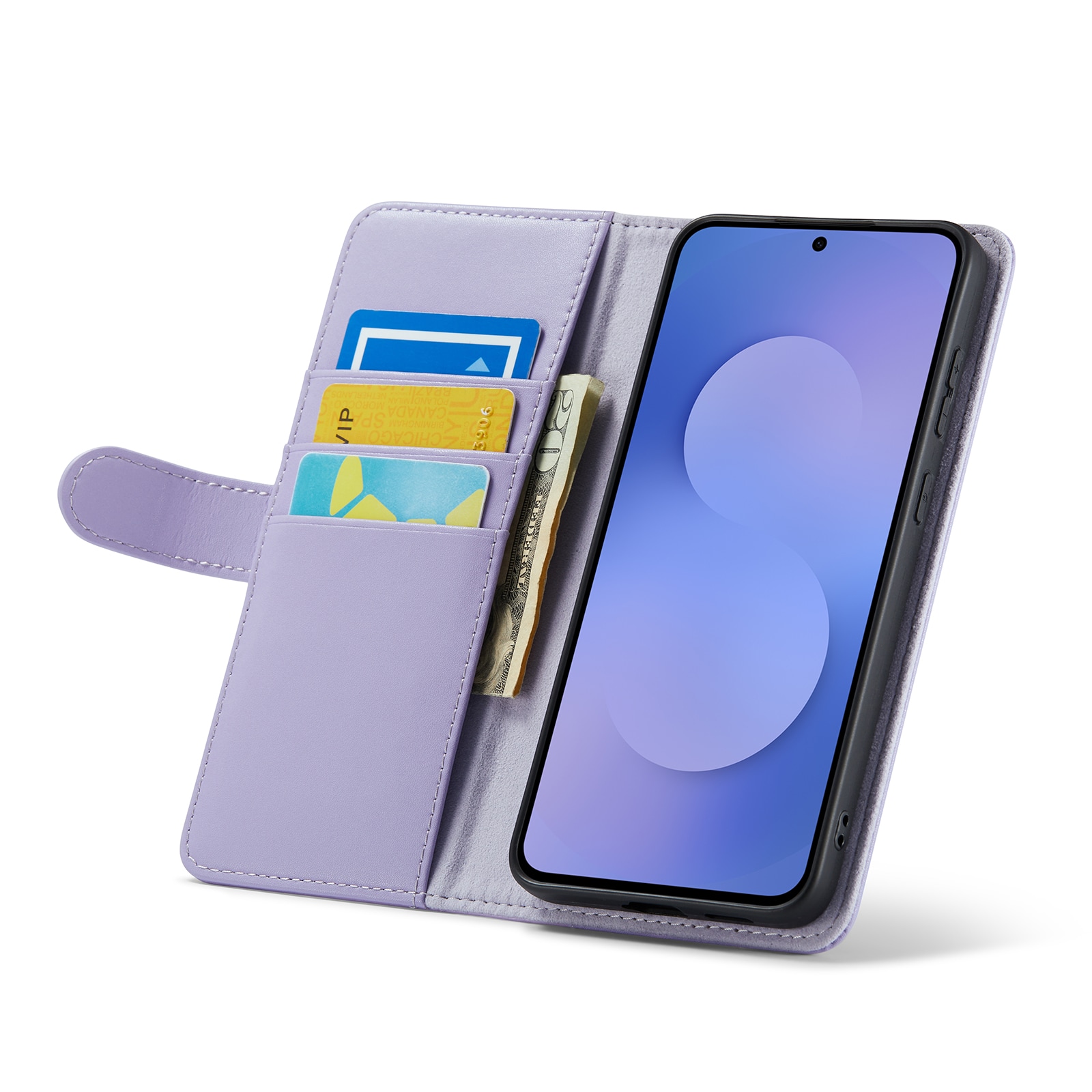 Samsung Galaxy S25 FE Lommeboketui i ekte skinn, Lilla