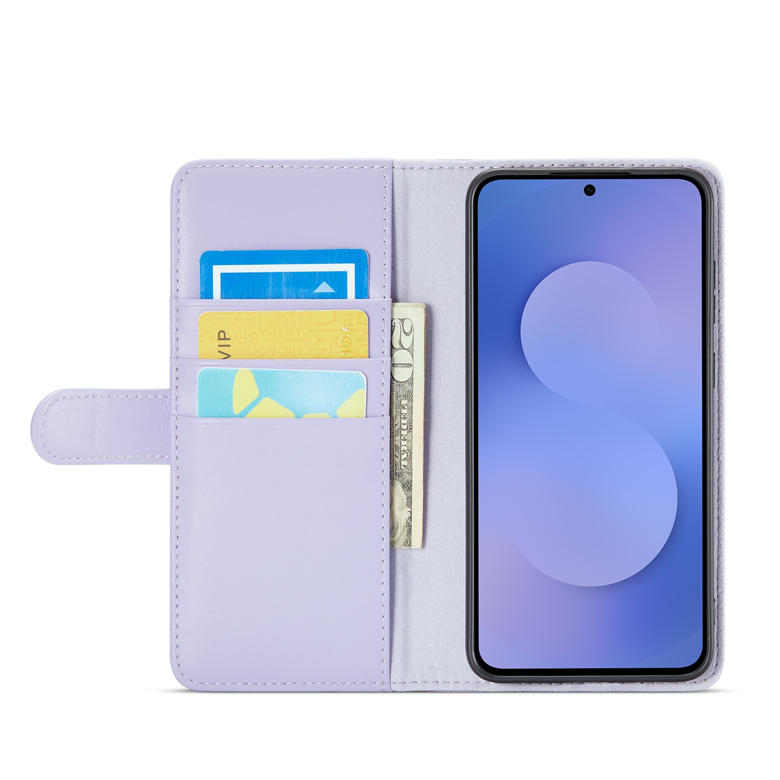 Samsung Galaxy S25 FE Lommeboketui i ekte skinn, Lilla