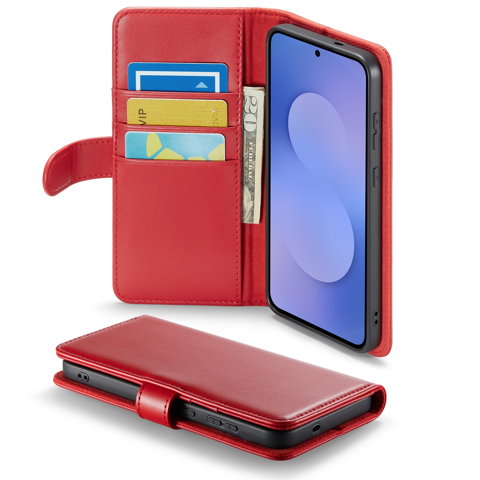 Samsung Galaxy S25 FE Lommeboketui i ekte skinn, Rød