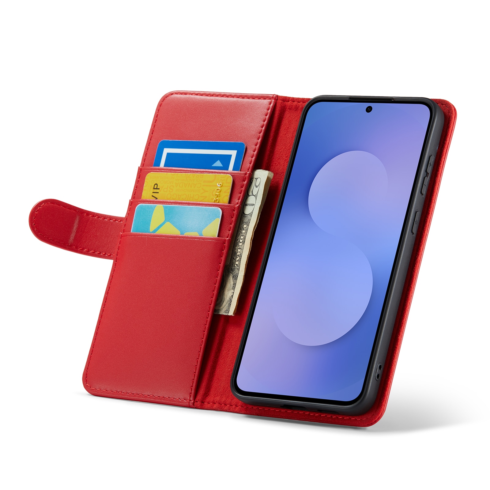 Samsung Galaxy S25 FE Lommeboketui i ekte skinn, Rød