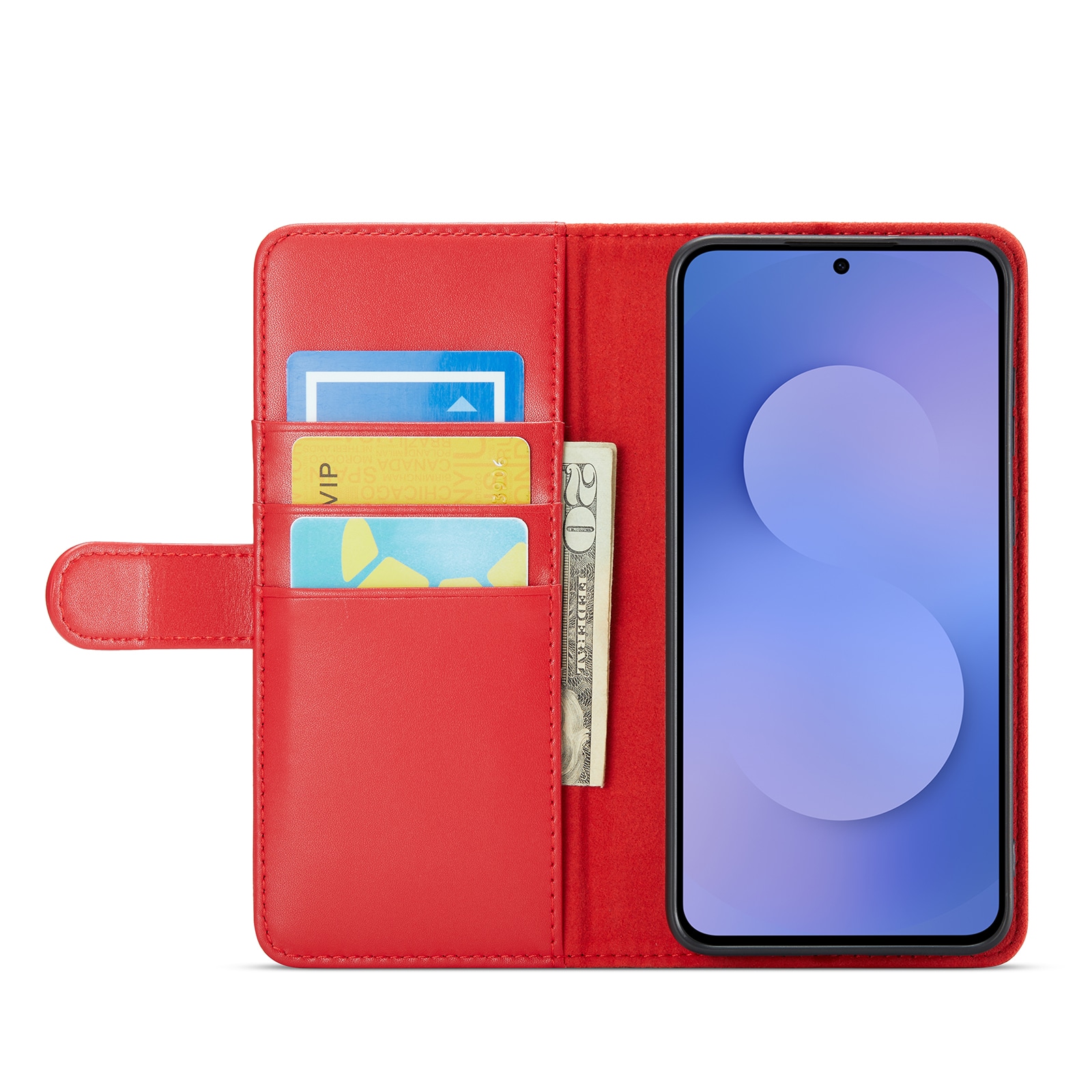 Samsung Galaxy S25 FE Lommeboketui i ekte skinn, Rød