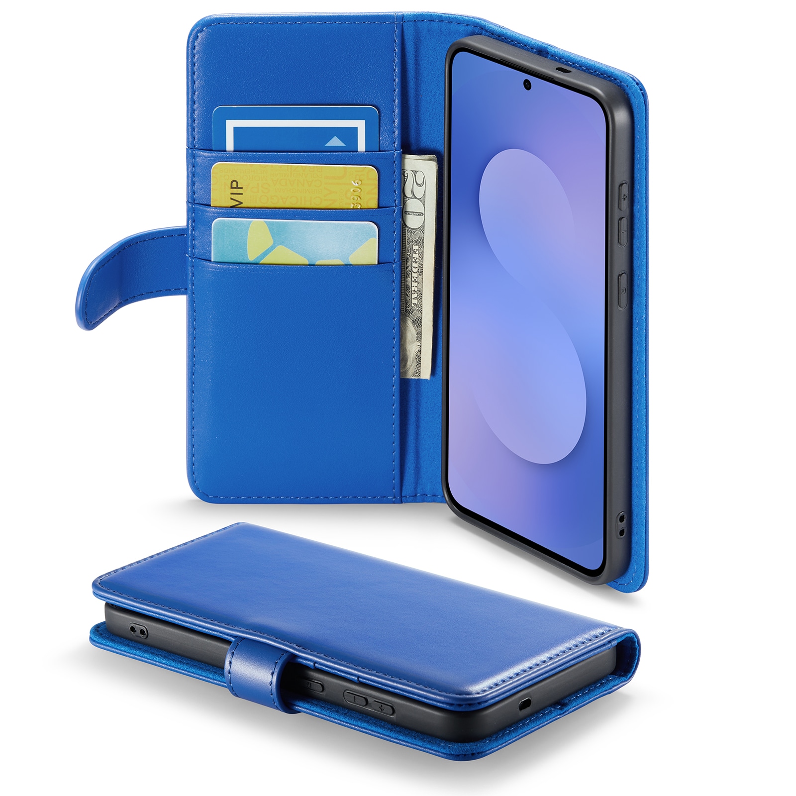 Samsung Galaxy S25 FE Lommeboketui i ekte skinn, Blå