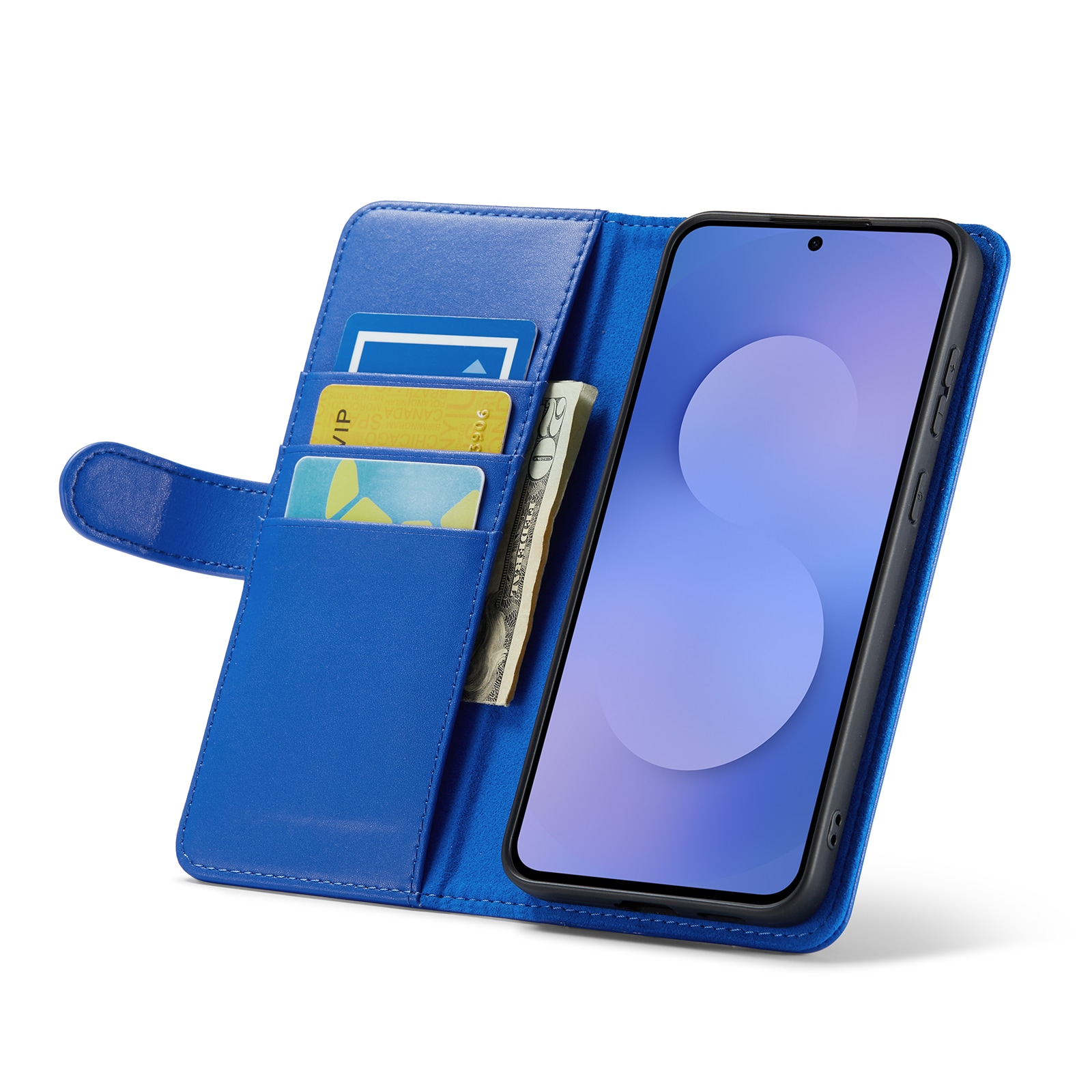 Samsung Galaxy S25 FE Lommeboketui i ekte skinn, Blå