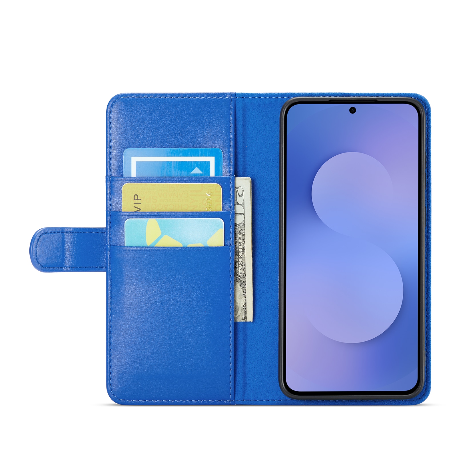 Samsung Galaxy S25 FE Lommeboketui i ekte skinn, Blå