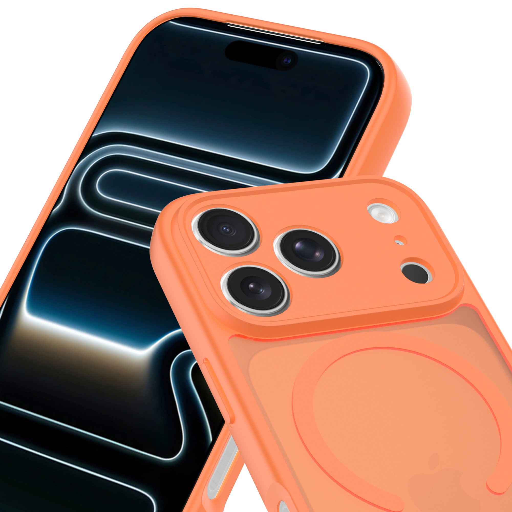 iPhone 17 Pro Max Hybrid-deksel Magnetisk,  Frosted Orange