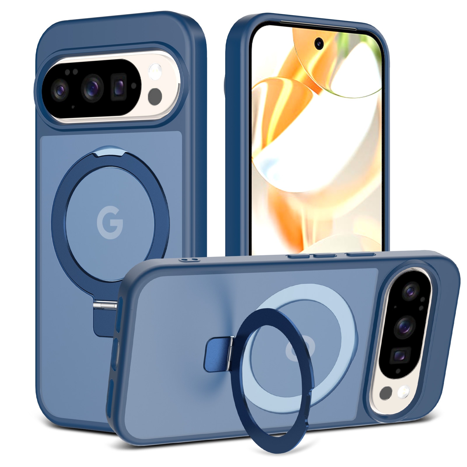 Google Pixel 9 Magnetic hybriddeksel med stativfunksjon, Mørke blå