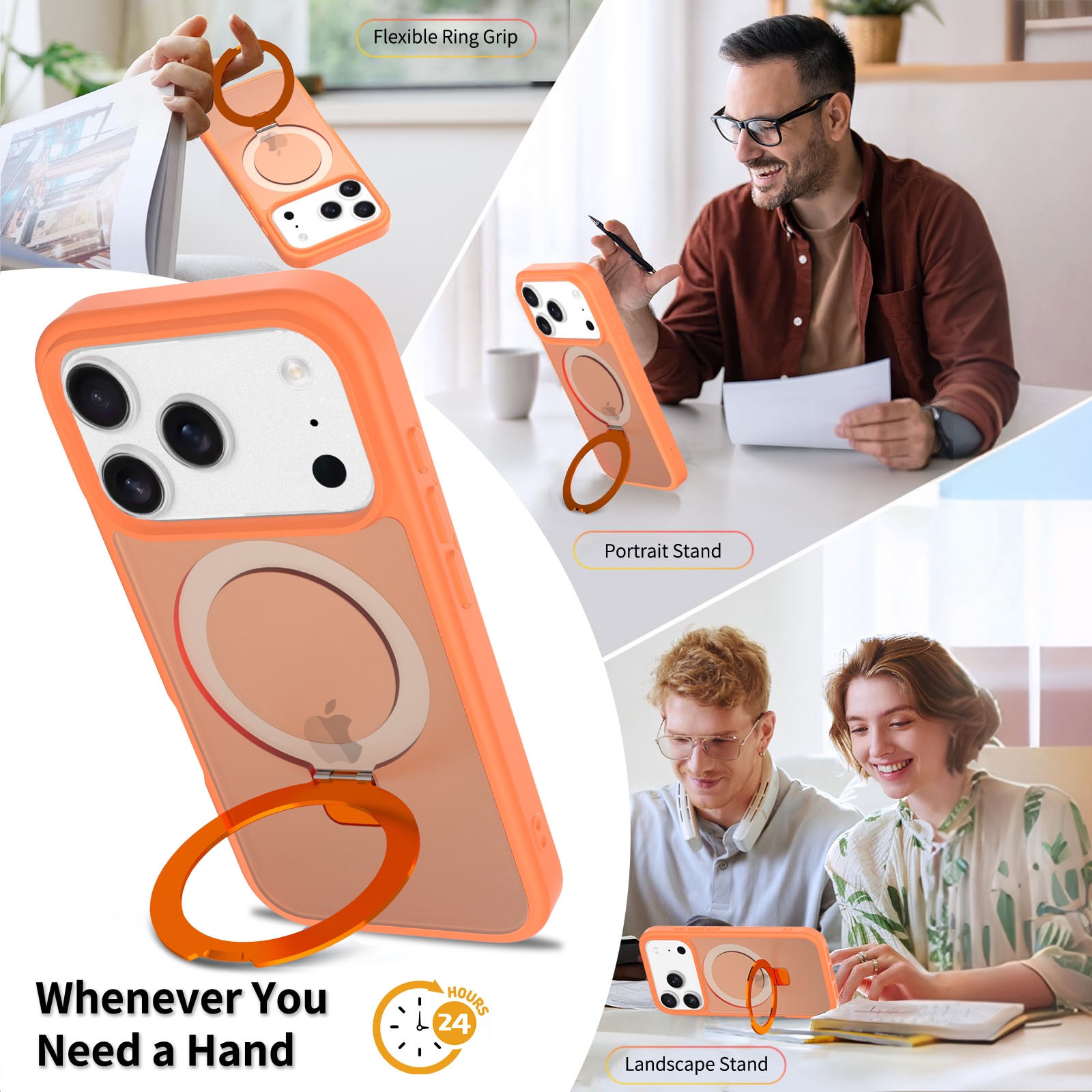 iPhone 17 Pro Max Magnetic hybriddeksel med stativfunksjon, Oransje