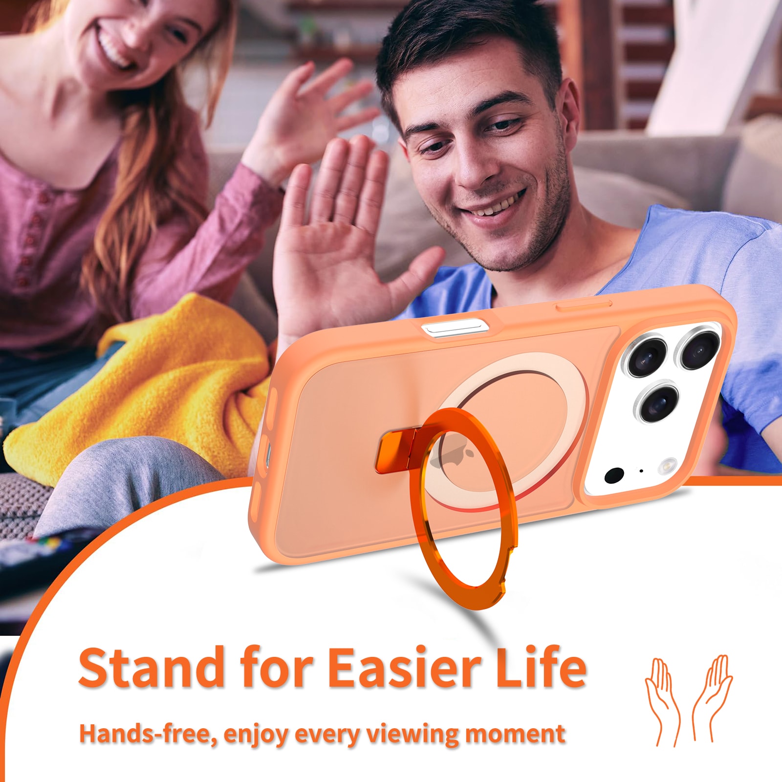 iPhone 17 Pro Max Magnetic hybriddeksel med stativfunksjon, Oransje