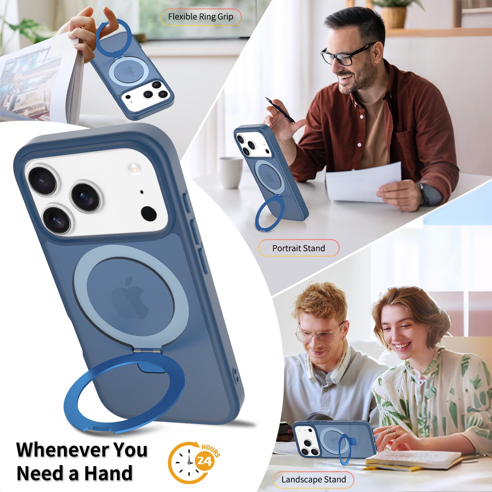 iPhone 17 Pro Magnetic hybriddeksel med stativfunksjon, Mørke blå