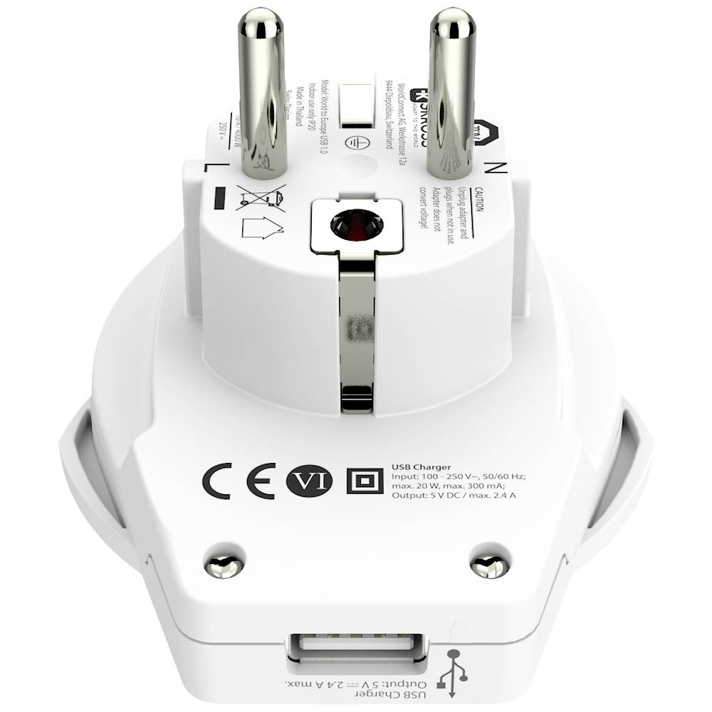 Reiseadapter Verden til Europa med USB-A-port
