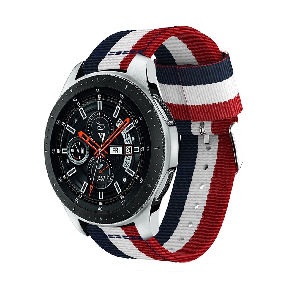 Samsung Galaxy Watch 46mm/Galaxy Watch 3 45mm Reim i nylon, blå/hvit/rød