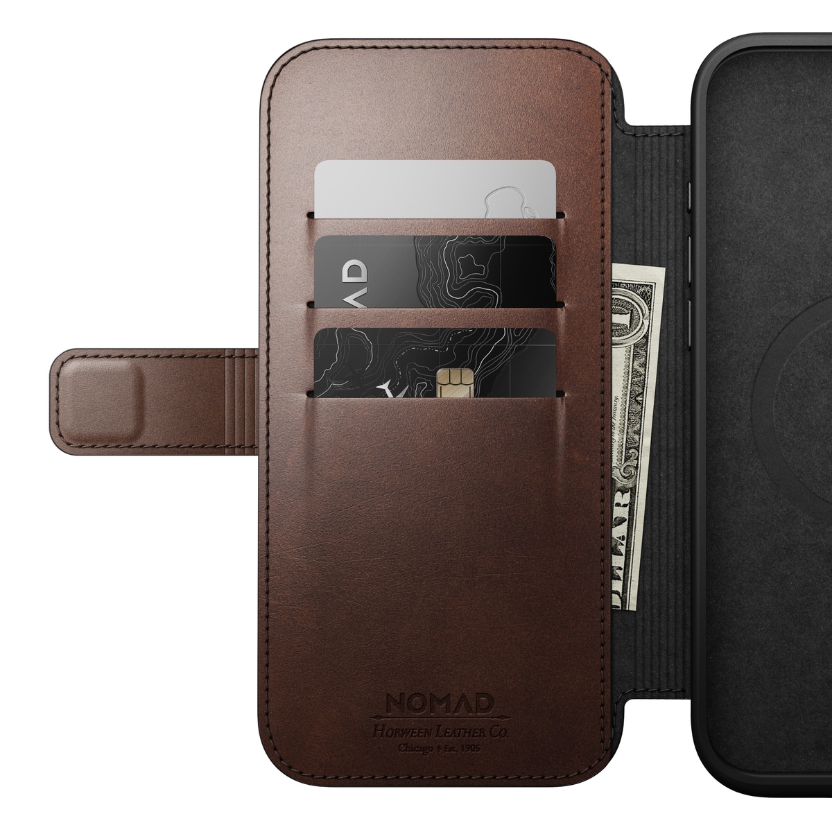 iPhone 16 Pro Max Skinnetui MagSafe - Modern Horween Leather Folio Rustic Brown