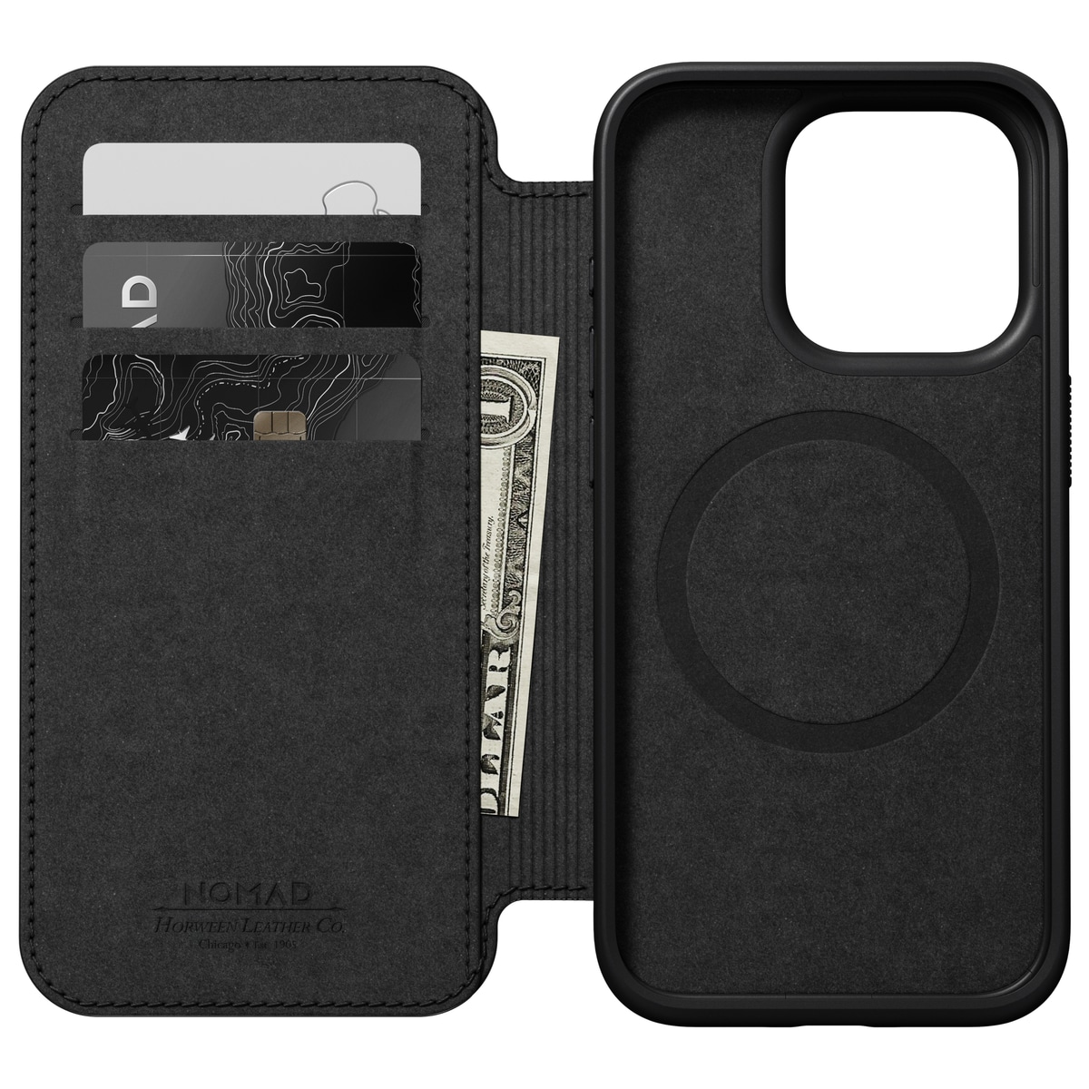 iPhone 15 Pro Skinnetui MagSafe - Modern Horween Leather Folio Black