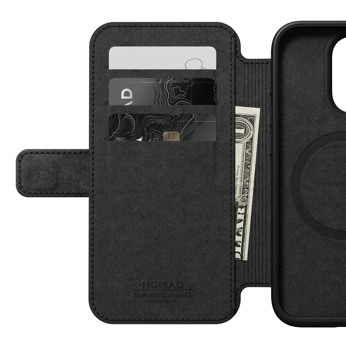 iPhone 15 Pro Skinnetui MagSafe - Modern Horween Leather Folio Black