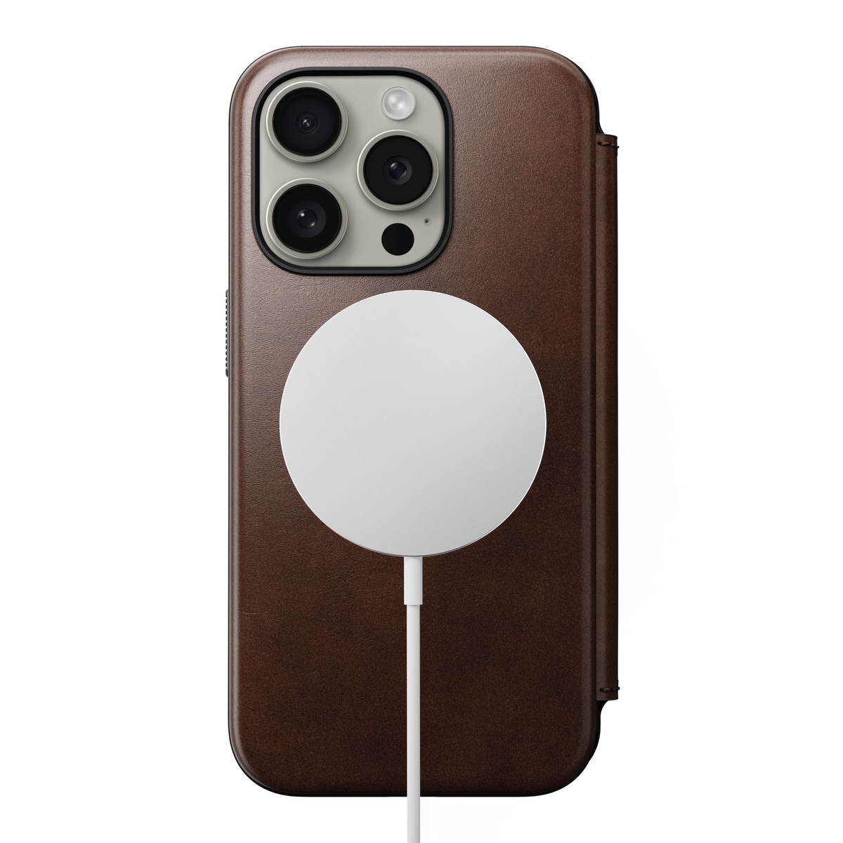 iPhone 15 Pro Skinnetui MagSafe - Modern Horween Leather Folio Rustic Brown